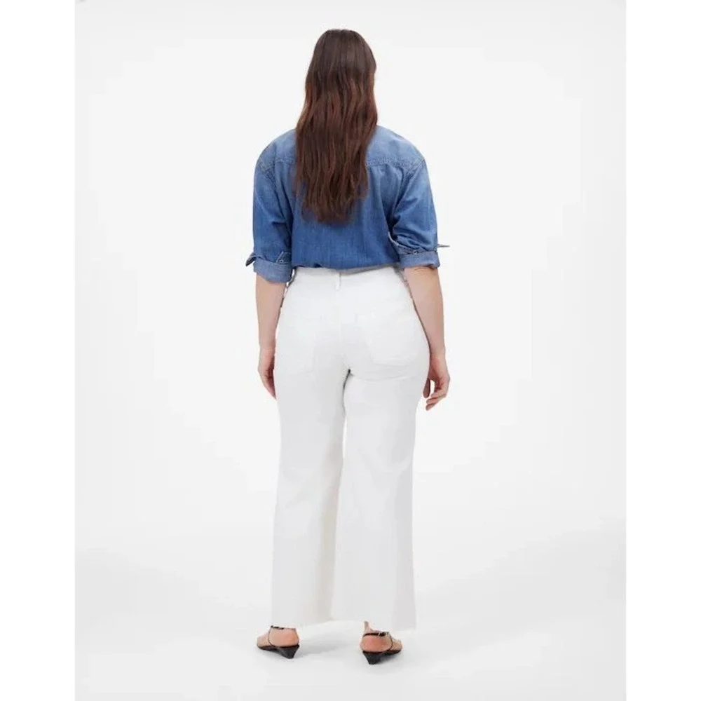 Madewell Flared Wide Leg Jeans Women's Size 33 White Denim Raw Hem - Picture 3 of 8